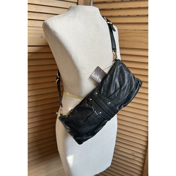 KOOBA BLACK LEATHER CONVERTIBLE CLUTCH SHOULDER BAG NWT